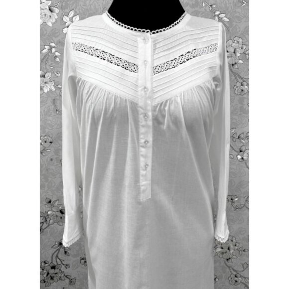 SoieRose SR-1218 Victorian White Cotton Nightgown Long Sleeve Lace Trim Vintage - Picture 3 of 8